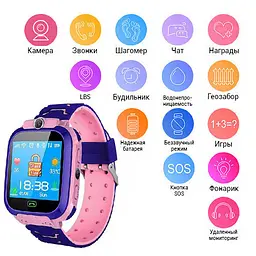 Подарунковий дитячий розумний смарт-годинник Smart Baby Watch Q12 (В-5) з SIM-картою кнопкою SOS камерою і GPS Рожевий - мініатюра 2