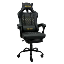 Геймерське крісло DEXON ECLIPSE з підставкою для ніг, екошкіра антикіготь, металева хрестовина, Чорний