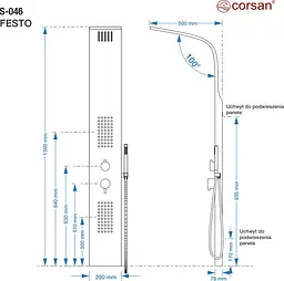 Душова панель Corsan Festo black S046MBL, Чорний матовий - мініатюра 5