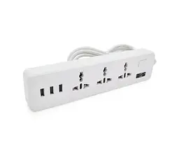 Мережевий фільтр ТВ-Т13, 3 розетки + 3 USB, 2 м, перетин 3×0,75 мм, 2500 Вт, білий - мініатюра 1