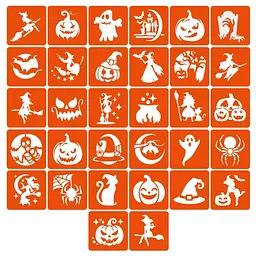 Набір трафаретів для біо-тату "Хелловін №3" hallowween-3-32, 32 трафарети 6х6 см