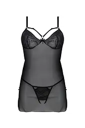Пеньюар Passion DROSERA CHEMISE black, S/M, мереживний ліф зі стрепами, трусики в комплекті - мініатюра 3