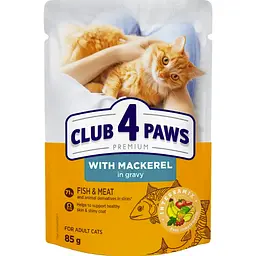 Влажный корм для котов Club 4 Paws макрель в соусе упаковка 85 г x 24 шт B5620401