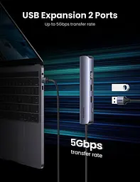 Usb розгалужувач хаб Ugreen CM418 Usb-C to 2xUsb 3.0+HDMI+RJ45 Ethernet Adapter+PD (10919) - мініатюра 6