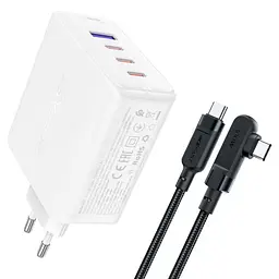 Зарядний пристрій Acefast A37 USB/3 Type-C QC PD 100W білий + кабель Type-C to Type-C