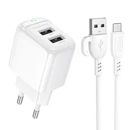 Зарядний пристрій Borofone BAS41A 12W/2USB + MicroUSB White