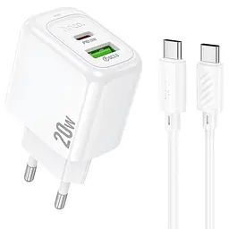МЗП Hoco CS54A Surplus PD20W+QC3.0 (1USB-A/1C) + кабель Type-C to Type-C White