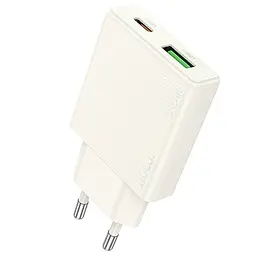 МЗП Hoco N45 Biscuit PD30W+QC3.0 (1USB-A/1C) + кабель Type-C to Lightning Moonlight white - мініатюра 3
