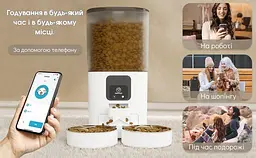 Автоматична годівниця для котів Papifeed 7 л Wi-Fi з двома мисками, білий - мініатюра 10