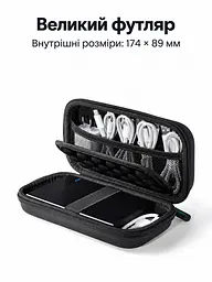 Защитный футляр для жёсткого диска и аксессуаров UGREEN LP128 малый 16,5 × 9,5 × 4,5 см органайзер для накопителя 2,5″ с защитой от брызг с оболочкой EVA и противоударной подкладкой с эластичными фиксаторами с сетчатым карманом для кабелей с мягкой перегородкой чёрный (40707) - миниатюра 10
