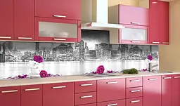 Вініловий кухонний фартух 3Д Троянди Місто наклейка для кухні хмарочоси Архітектура Сірий Happy Pocket Z181682 - мініатюра 2