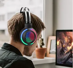 Дротові навушники ігрові Hoco Gaming LED Headphones ESD03, USB, 2х3.5mm, 2m, black - мініатюра 6