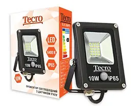 Прожектор LED, Tecro, 10W, 6400K, чорний, 700Lm, 160?, IP65, кабель із заземленням (TL-FL-10B-PR) з датчиком руху 8м