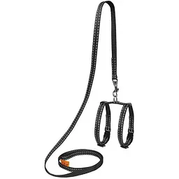 Шлея Dog Extreme з нейлону регульована з повідцем для морських свинок, декоративних крис (ширина 10мм, В:12-22см), чорний