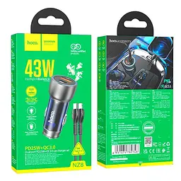 Адаптер автомобільний HOCO Type-C Lightning cable Sprinter dual port car charger NZ8 синій - мініатюра 8