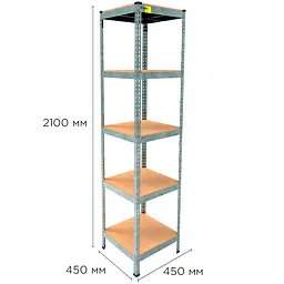Металевий стелаж Emby Light Series (розмір 2100х450x450мм) 5 полиць ДСП до 100кг Оцинкований - мініатюра 2