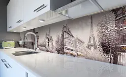 Вініловий кухонний фартух Ретро Париж наклейка для кухні ПВХ Ейфелева вежа Місто Сірий Happy Pocket Z181550