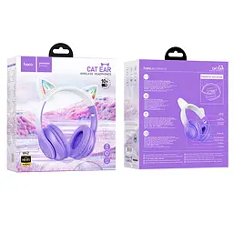 Навушники бездротові Hoco W42 Cat Ear накладні з вушками та LED підсвічуванням фіолетовий - мініатюра 4
