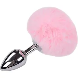 Металева анальна пробка Кролячий хвостик Alive Fluffy Plug M Pink діаметр 3.4 см
