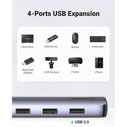 Концентратор Ugreen USB-C to 4xUSB 3.0 + HDMI CM417 gray (20197) - мініатюра 4