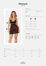 Пеньюар та трусики Obsessive Chemeris babydoll & thong XL/2XL - мініатюра 7