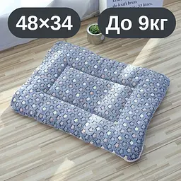 М’який плюшевий килимок-лежанка для котів та собак, теплий двосторонній матрацик, 48×34, до 9 кг, сірий з зірочками KT8001142