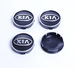 Ковпачки на литі диски Kia 60/55 мм об'ємний логотип Чорні 4 шт - мініатюра 2
