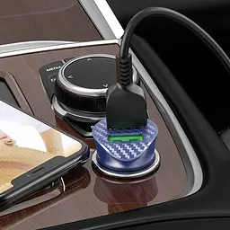 АЗП Hoco Z39 Farsighted dual port QC3.0 Car charger set ( Micro ) Blue - мініатюра 2