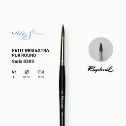 Пензель білка кругла Raphael Petit Gris Extra Pur, №6, професійний, коротка ручка - мініатюра 2