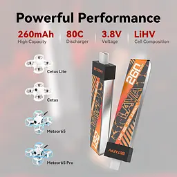 Акумулятор BetaFPV Lava 1S 260 mAh 80C 3.8V LiHV LiPo BT2.0 FPV (18766) - мініатюра 4