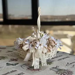 Великодній кошик 27×27×28 см hand-made MIS LT бежевий з кремовим декором круглий середній