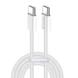 Кабель Type-C - Type-C, 2 м, Grey, ColorWay, 60 Вт, 3A, Braided Cotton (CW-CBPDCC068-GR)