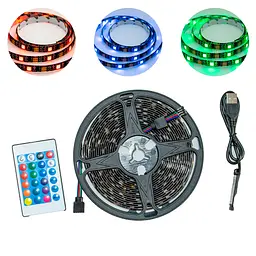 Світлодіодна стрічка RGB SMD5050 5м USB з пультом, чорна основа, підсвітка для кімнати - мініатюра 2