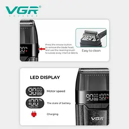 Електробритва шейвер VGR V-640S, подвійне лезо, 9000 RPM, LED-дисплей - мініатюра 6
