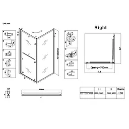 Душова кабіна без піддону Koer Sr SC09-90x90x200-R-TR-12 прозоре скло Easy Clean 6мм Матове золото KR5771, Золотий, прозорий, золотий - мініатюра 3