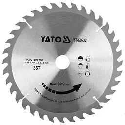 Диск пиляльний победітовий по дереву YATO 255x30x3.0x2.0 мм (YT-60732)