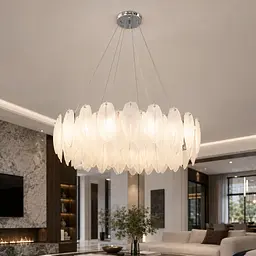 Велика підвісна люстра Artlight 21824-800CH хромована кругла на 16 ламп E14 з матовим скляним пір'ям