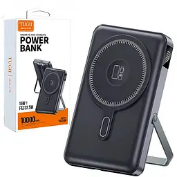 Внешний аккумулятор Power Bank 3 в 1 на 10000 мАч TUGII Y05W встроенные кабели Type-C + Lightning магнит и подставка 

