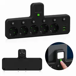 Мережевий фільтр 5 розеток + USB/адаптер на 5 розеток + USB з індивідуальними кнопками та LED-підсвічуванням Чорний - мініатюра 2