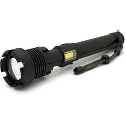 Ліхтар ручний Voltronic XHP90.2, 1LED XHP110, 72W, бічний світлодіод, 7 режими, ZOOM, 2х18650/без Акб, Black, IP40, кабель USB-micro, 260х60х35мм, BOX