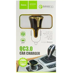 Автомобільний зарядний пристрій Hoco Z31 2 USB QC 3.0 Black/Gold + USB Cable Type-C 3.4A - мініатюра 2