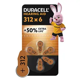 Батарейка Duracell для слухових апаратів розмір 312, 6 шт. в упаковці (5007516/5011449)