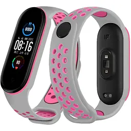 Ремінець для фітнес-браслета MiJobs для Xiaomi Mi Band 5, 6, 7 Nike Design сірий з рожевим