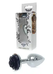 Металева анальна пробка Boss Jewellery Silver Plug Rose 9 см (чорний) - мініатюра 7