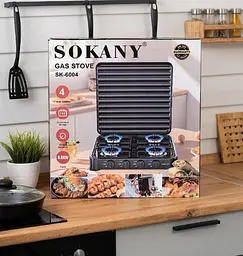 Газова плита настільна Sokany SK-6004-Black 4 конфорки Чорний - мініатюра 2