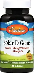Риб'ячий жир з вітаміном D3 Carlson Solar D Gemsсо 2000 МЕ 120 гел капс лимон