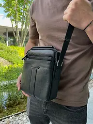 Шкіряна чоловіча сумка-барсетка 21х25х6, месенджер з ручкою Tiding Bag 73957 чорна 210 мм - мініатюра 9