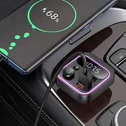 АЗП FM модулятор Hoco E85 Tiger PD20W+QC3.0 (2USB-A/1C) Black - мініатюра 8
