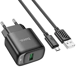 Мережевний зарядний пристрій Hoco C140A Smart QC3.0 18W 1USB-A + кабель USB to MicroUSB Black - мініатюра 3