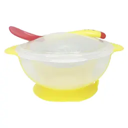Тарілка на присосці прозора MGZ-0100(Yellow) з термоложкою та кришкою - мініатюра 2